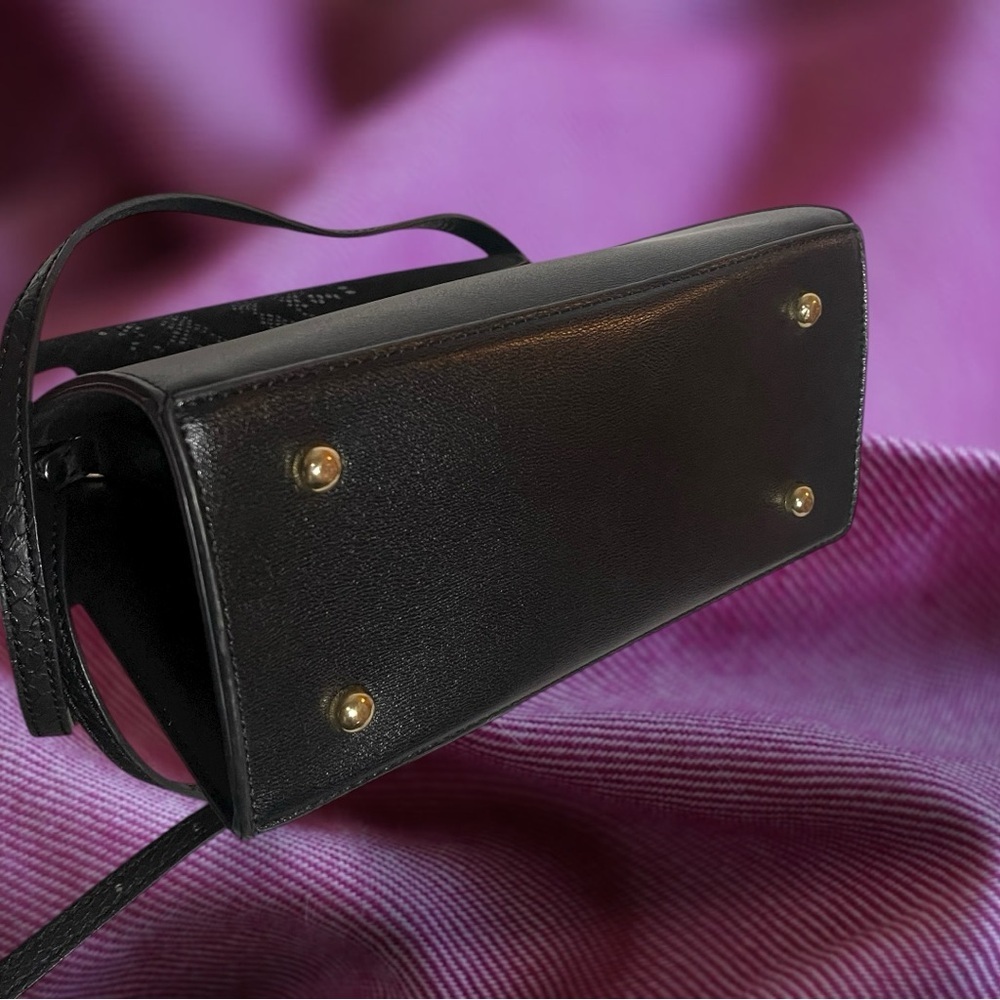 Dune London Black Faux Leather Reptile Embossed Structured Satchel Crossbody - Picture 8 of 15